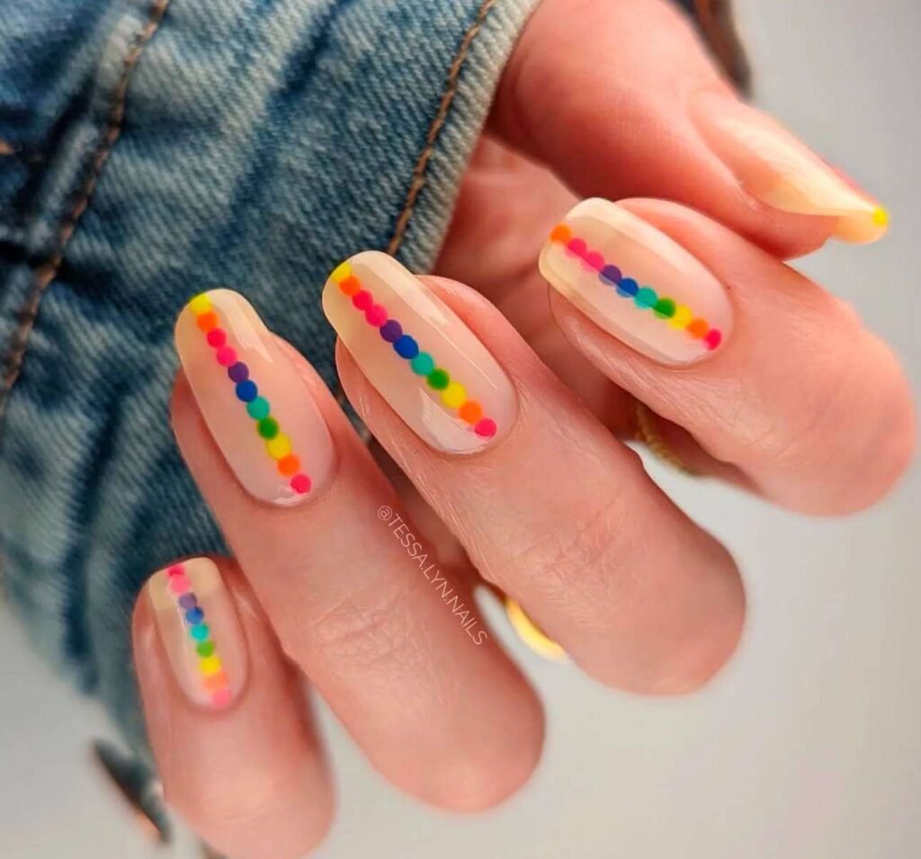 rainbow dots nails