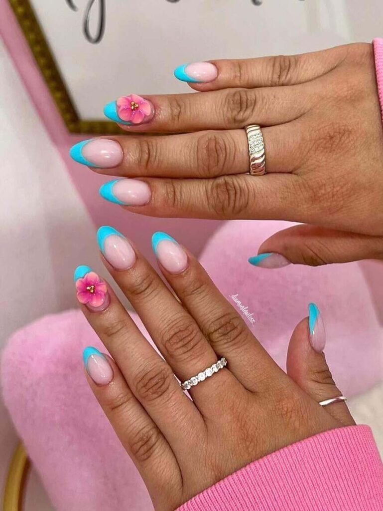 pink and blue overlay nail designs