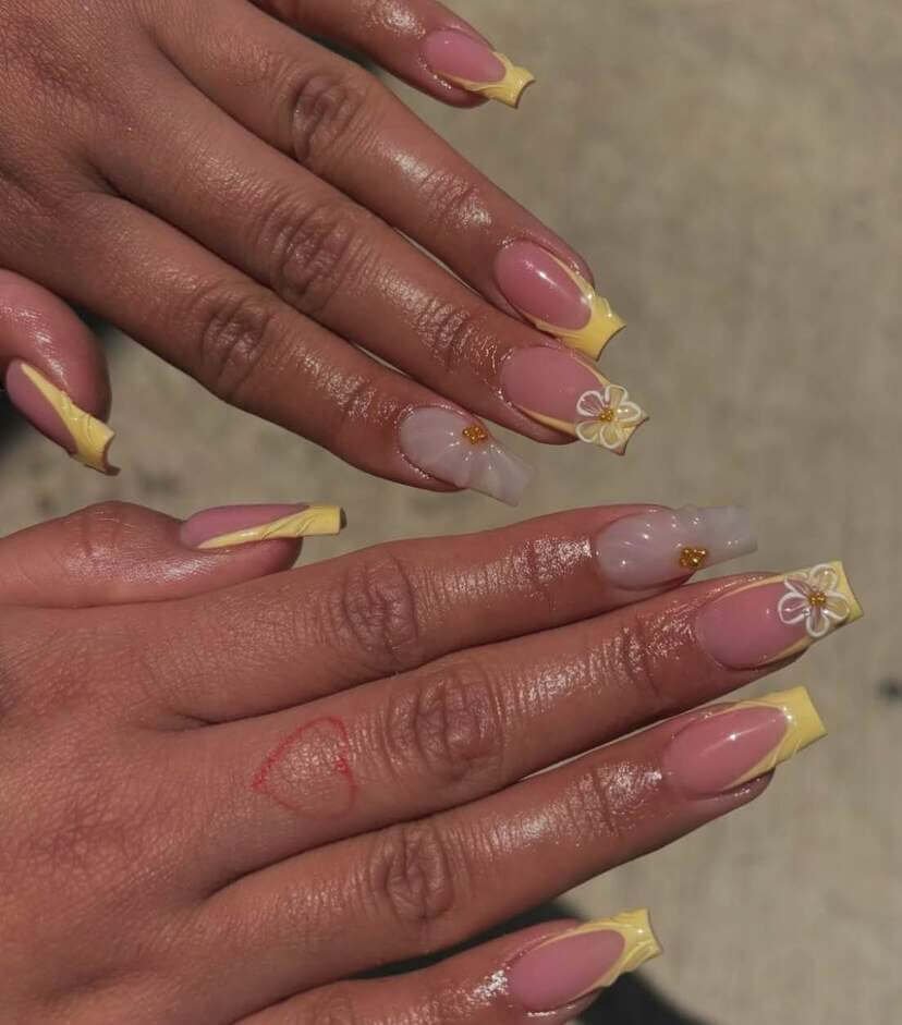 yellow square overlay nails