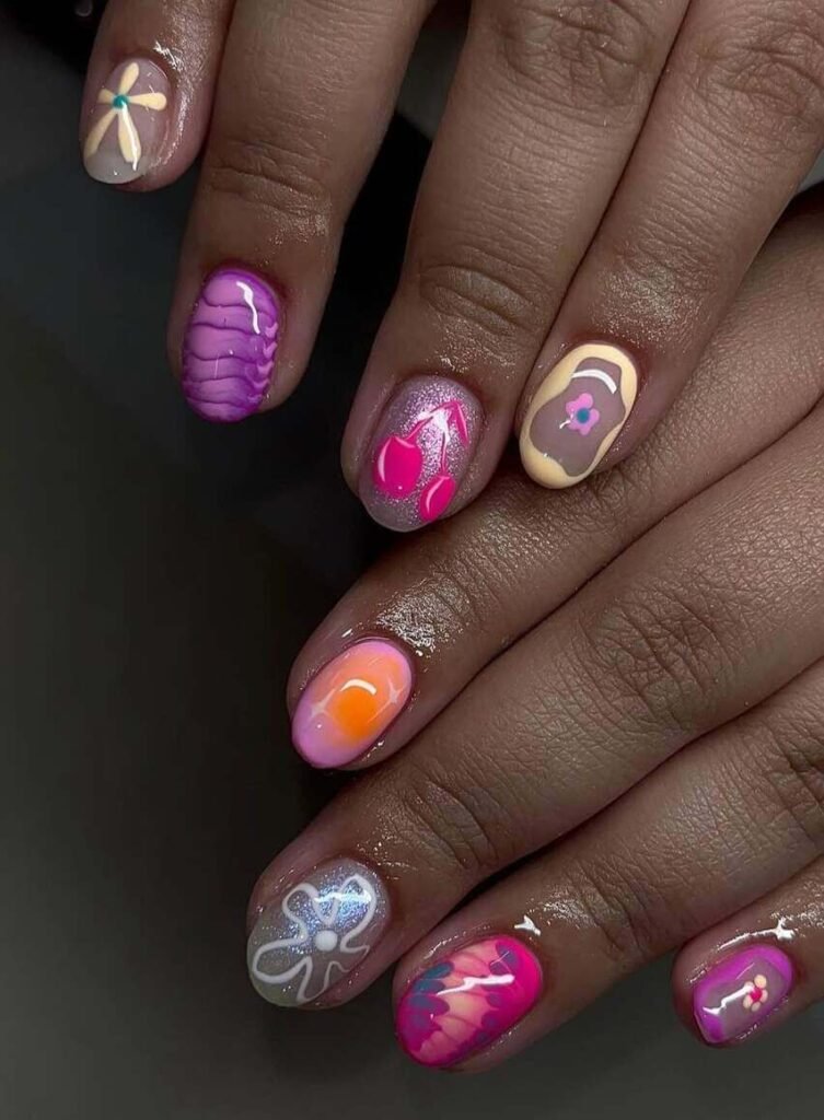 colorful overlay nail designs