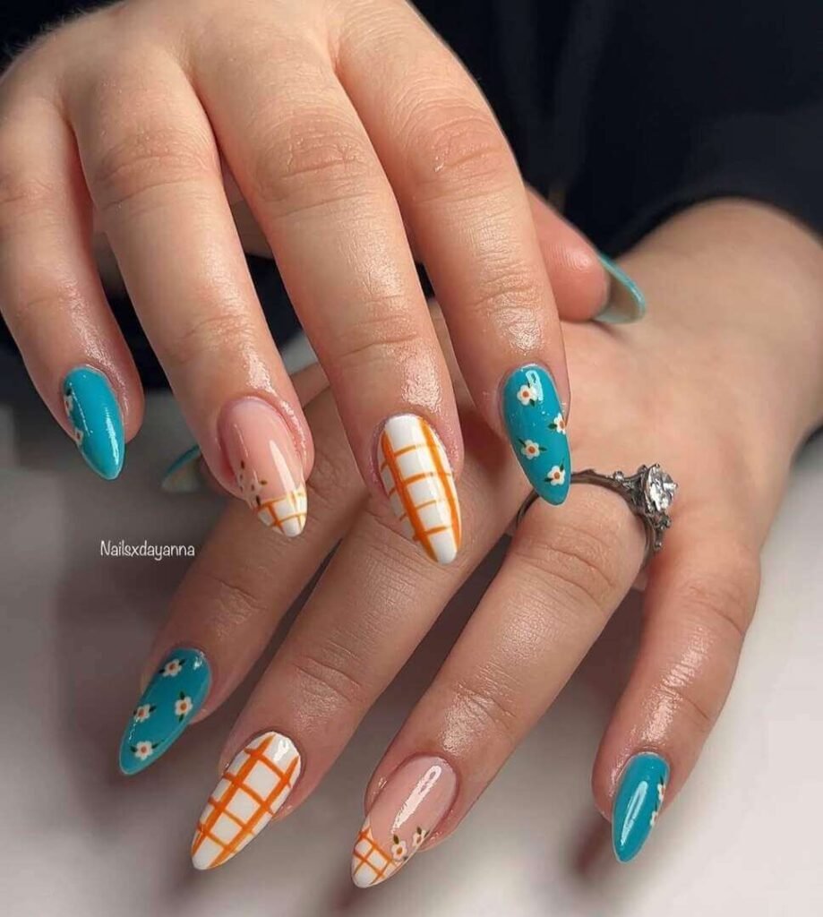 almond overlay nail designs