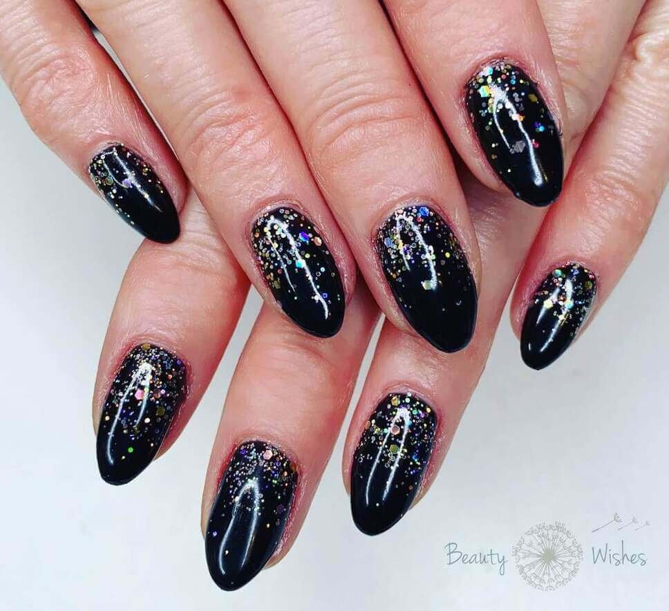 black glitter new year nail designs