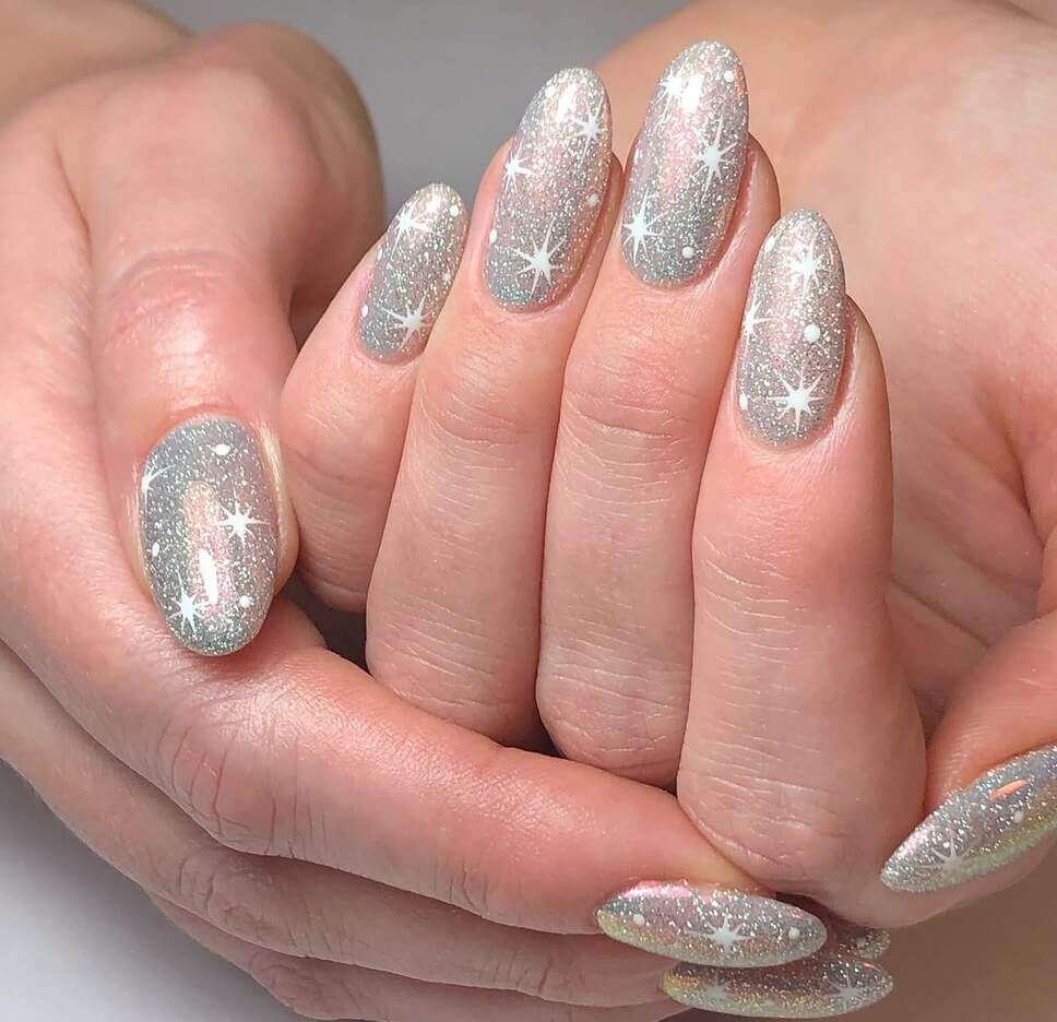 silver glitter new year nail designs 