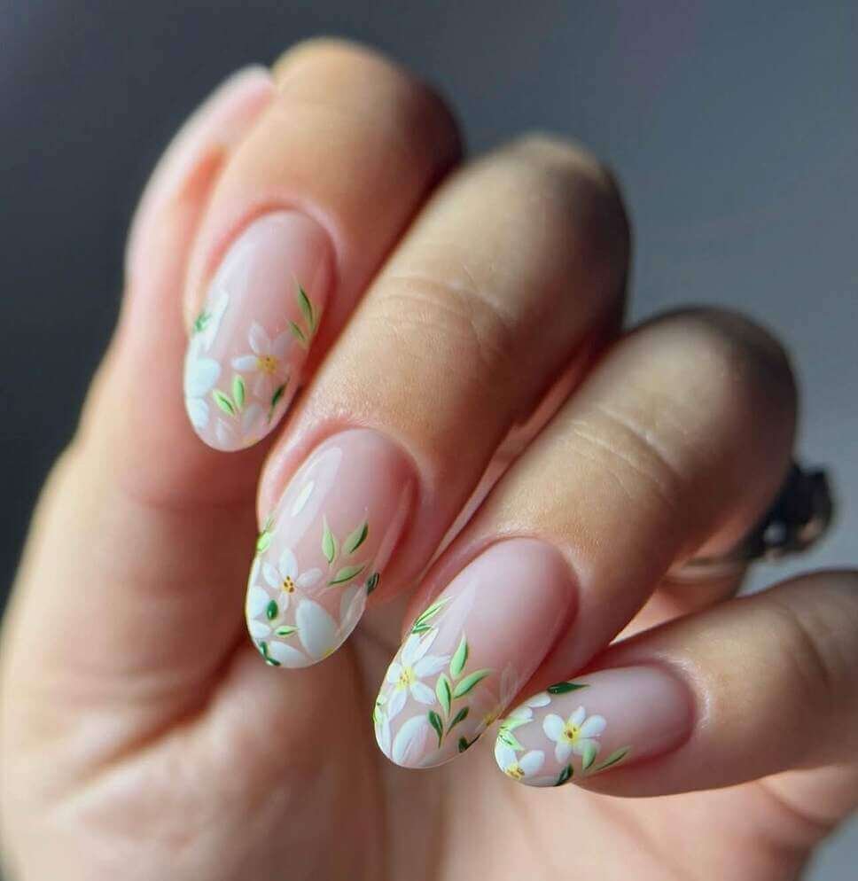 white floral nails