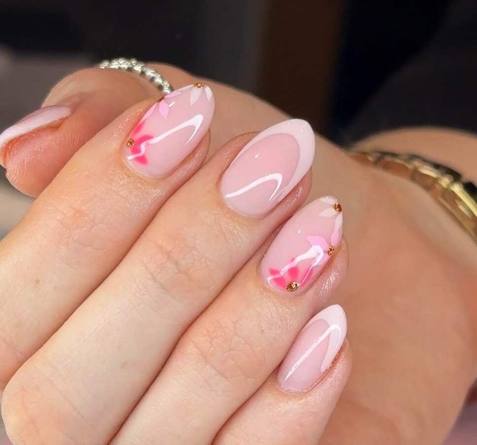 pink floral nail designs