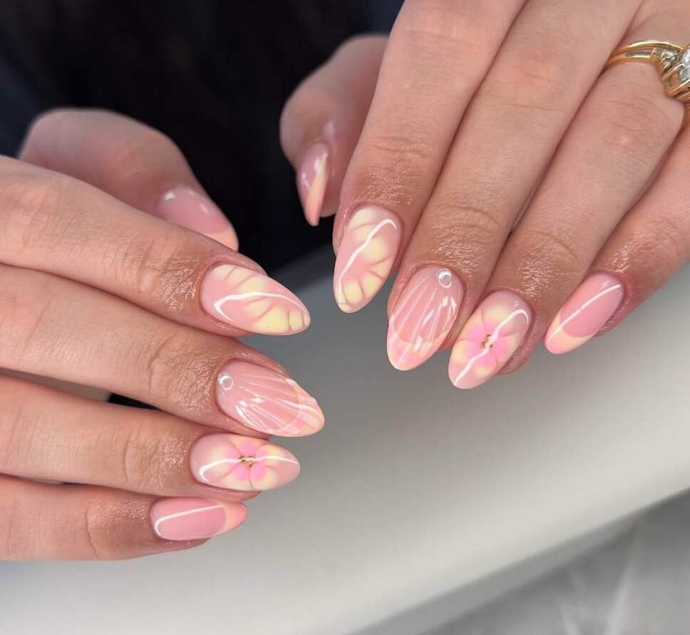 pink flower nails