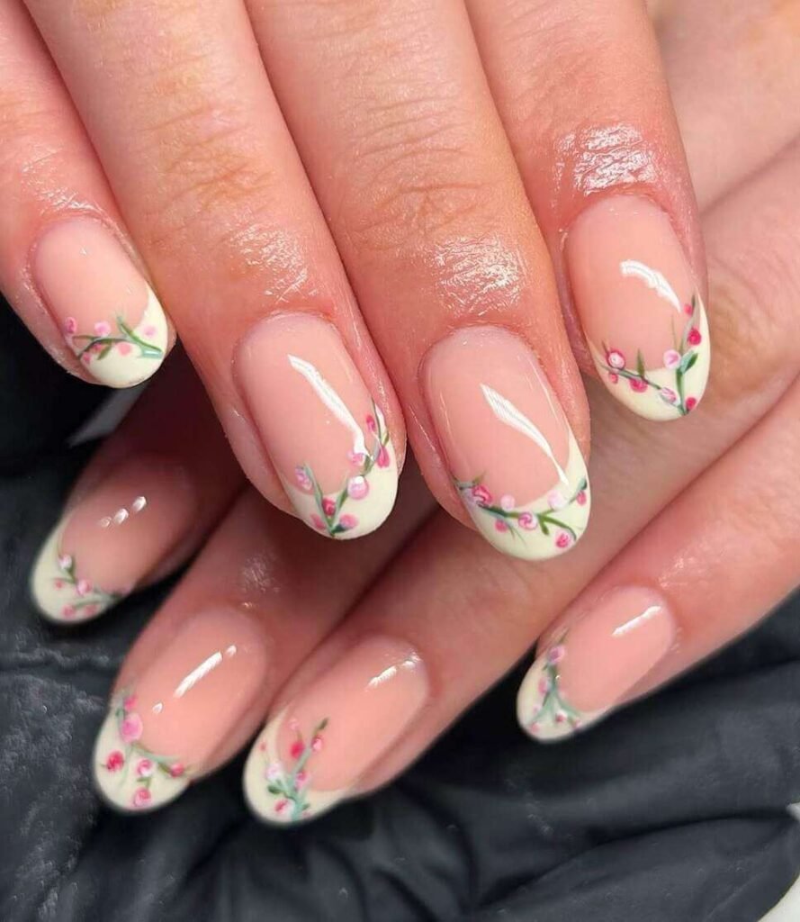 floral french tip nails