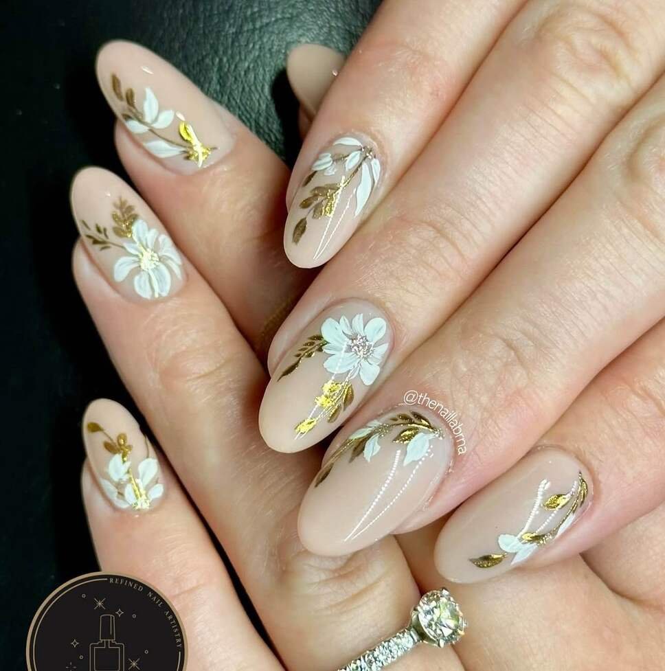 white floral nails