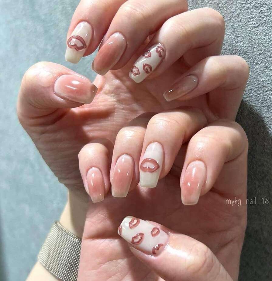 nude valentines lip nails