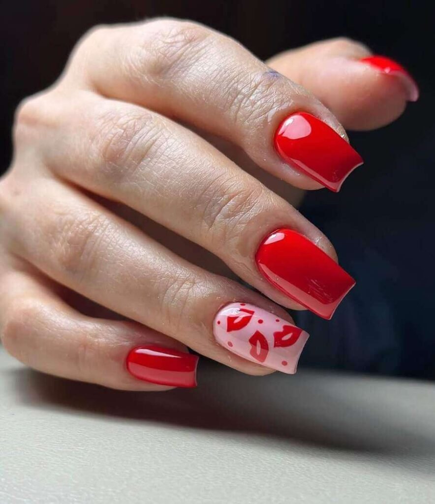 red lip nails