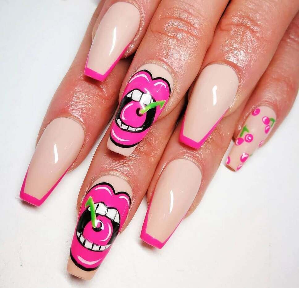 pink lip nails for valentine's day