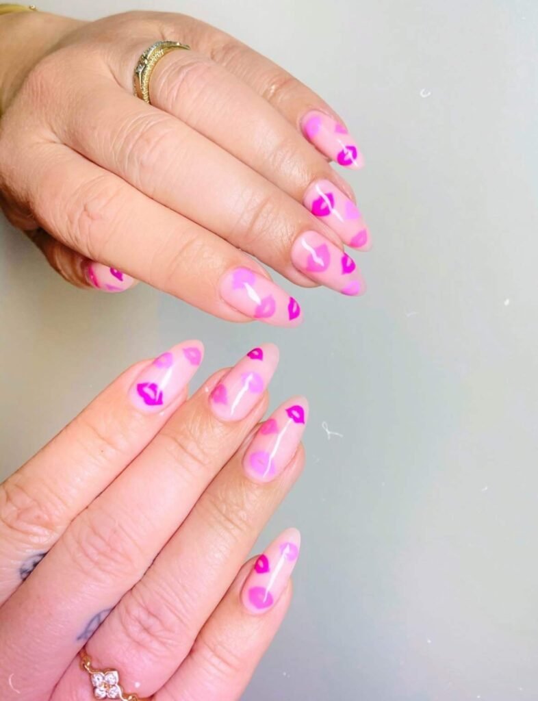 pink lip valentines nails