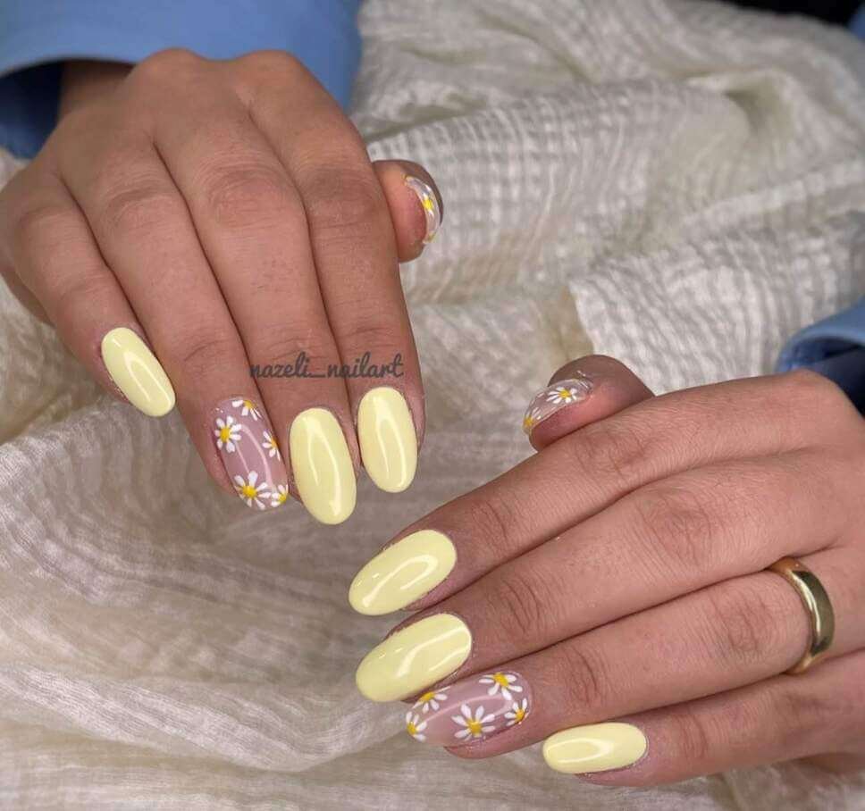 daisy nail designs yellow