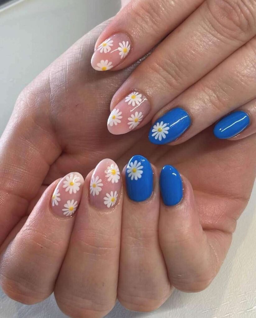 blue daisy nails