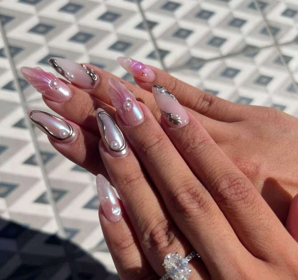 chrome summer wedding nails