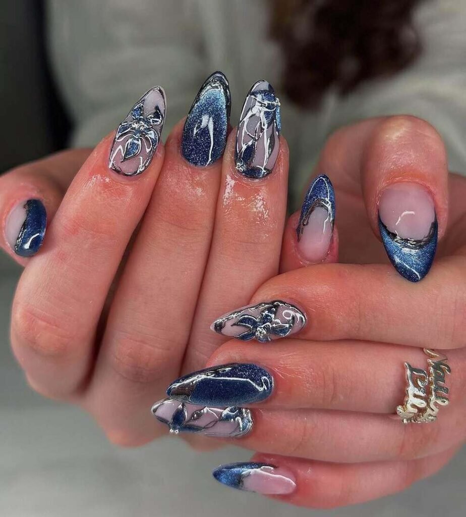 blue cat eye nail designs