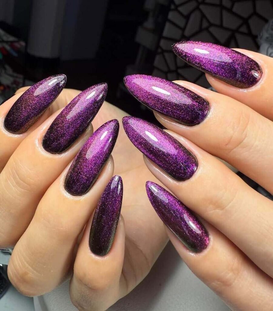 purple cat eye nails 