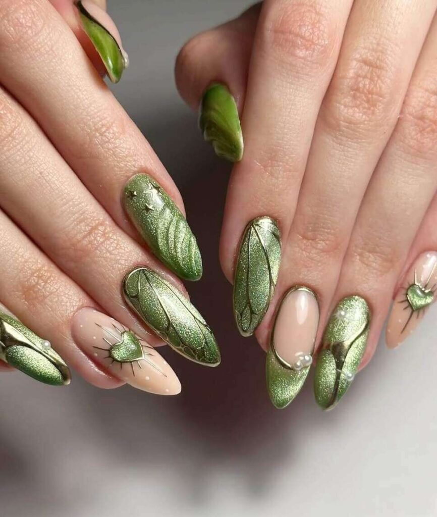 green cat eye nails