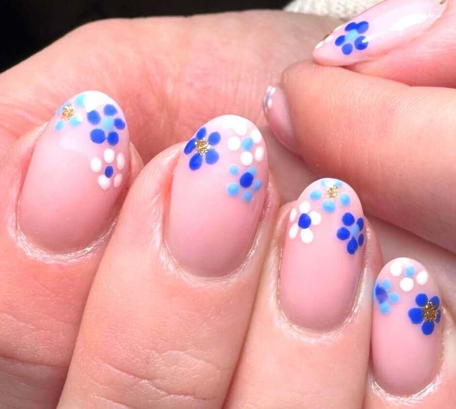blue and white floral nails
