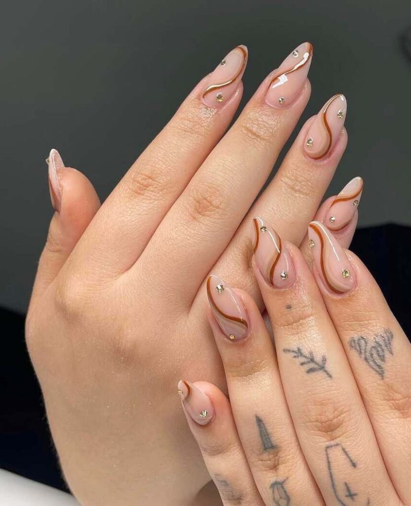 brown and nude early fall nails 