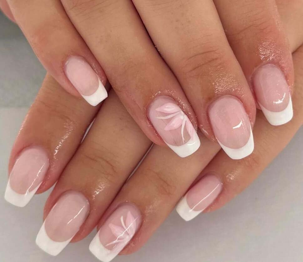 white summer french tip nails 