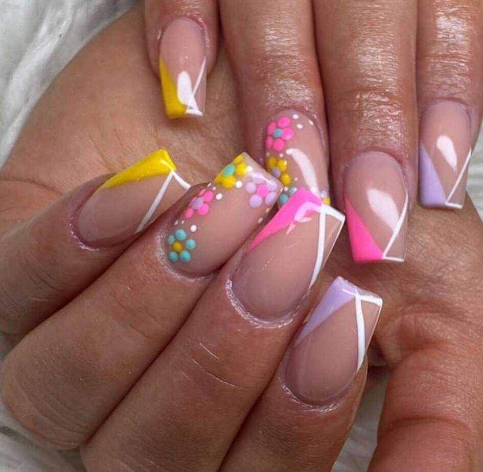 floral french tip nails