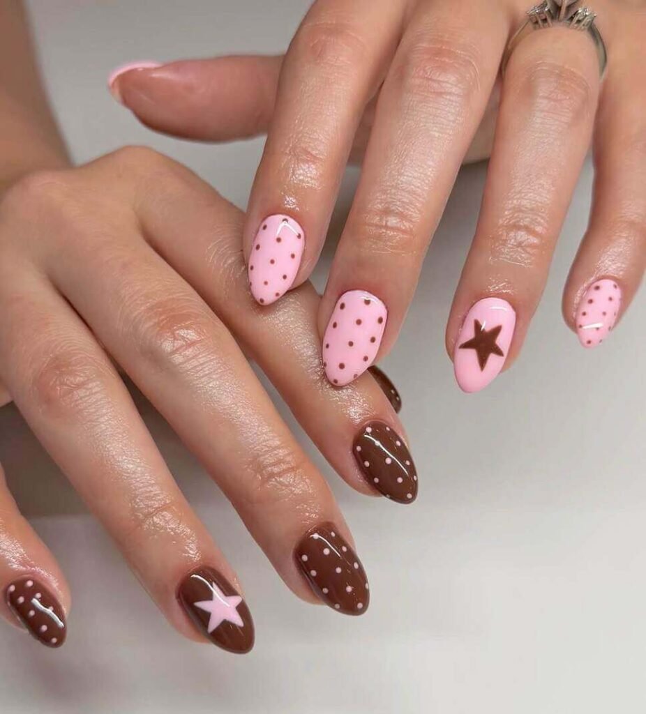 brown polka dot nails