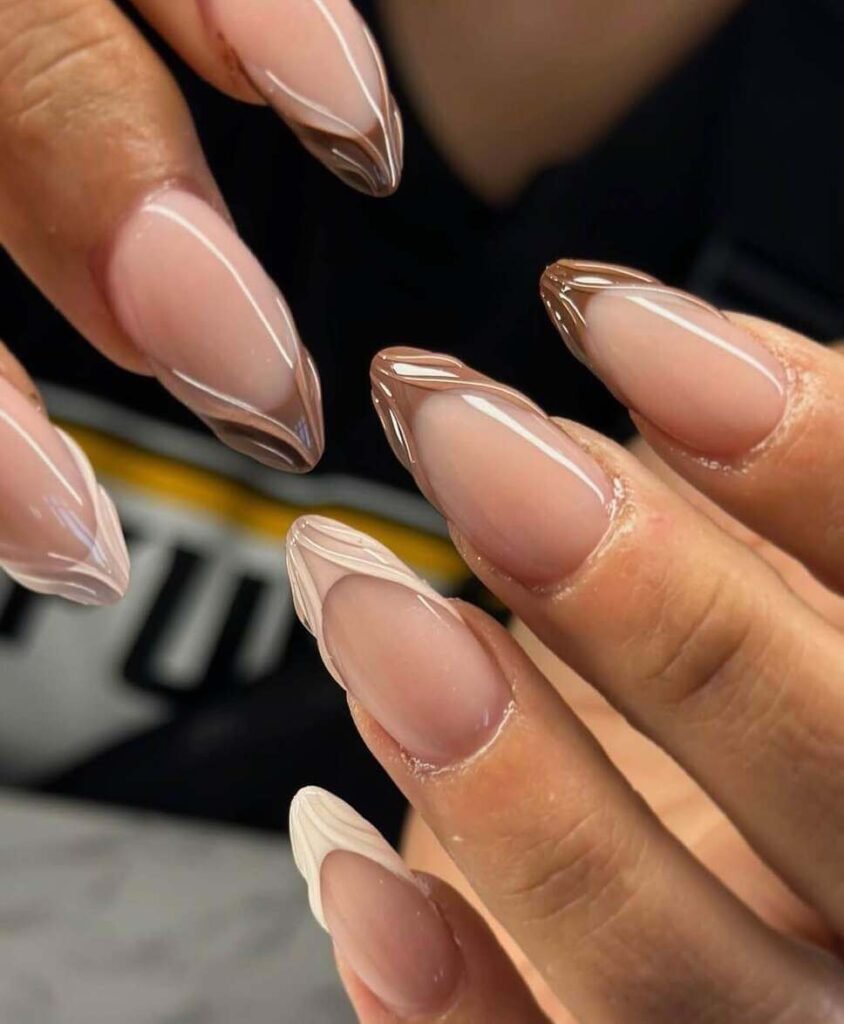brown fall french tip nails