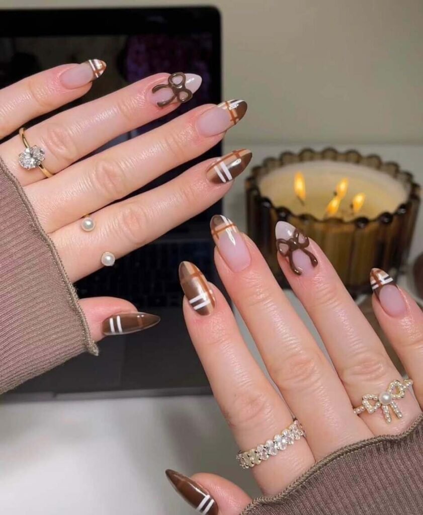 almond brown fall nails 