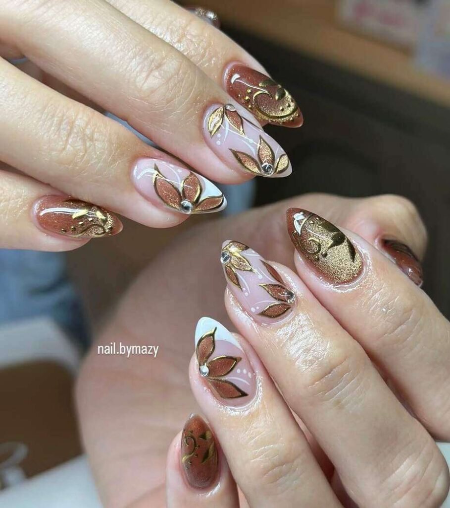 brown fall nails floral