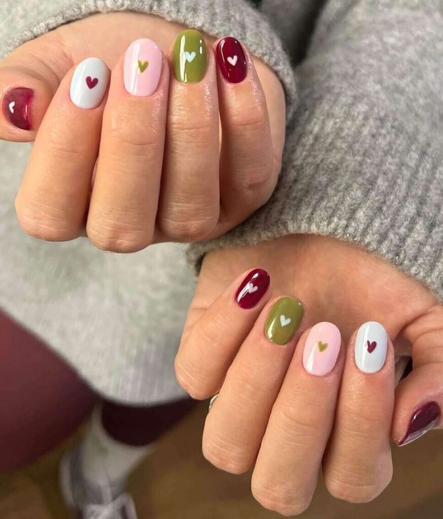short fall nails with hearts