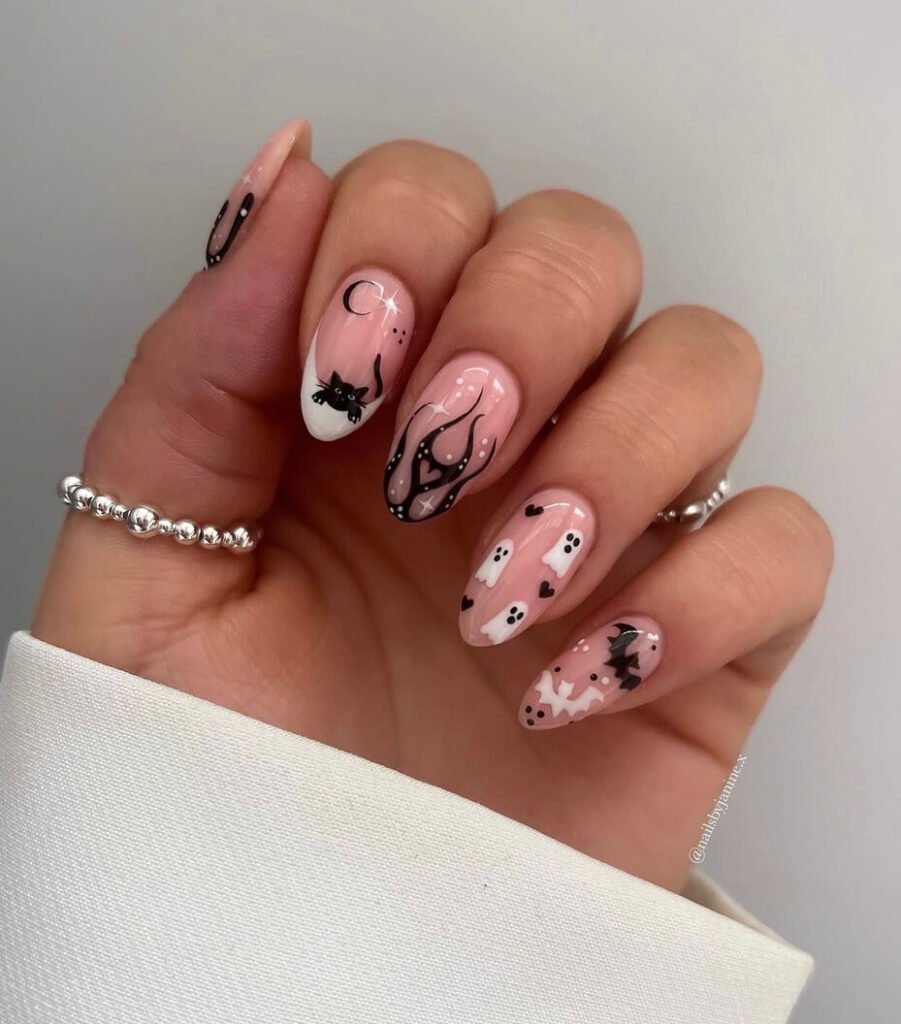 halloween nails with cats