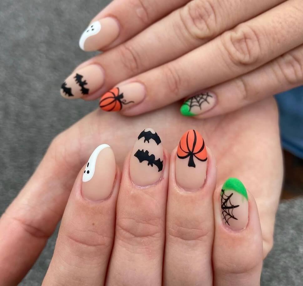 almond halloween nails