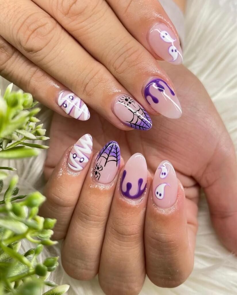 almond halloween nails