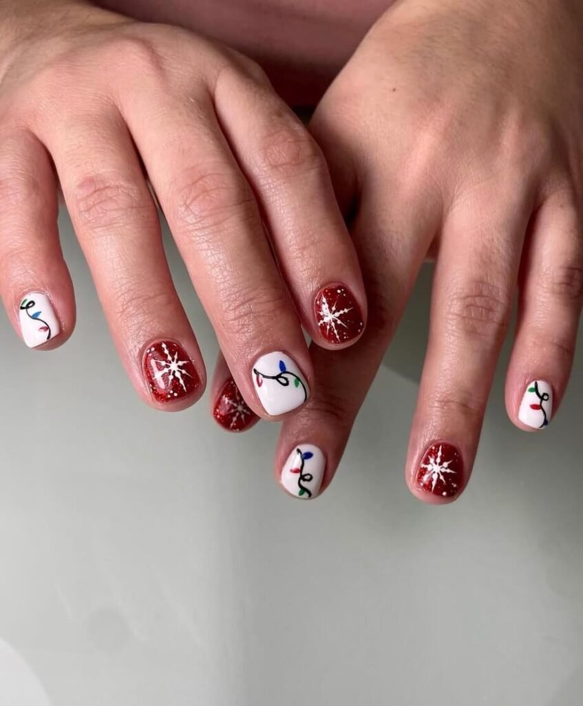 red Short christmas nails