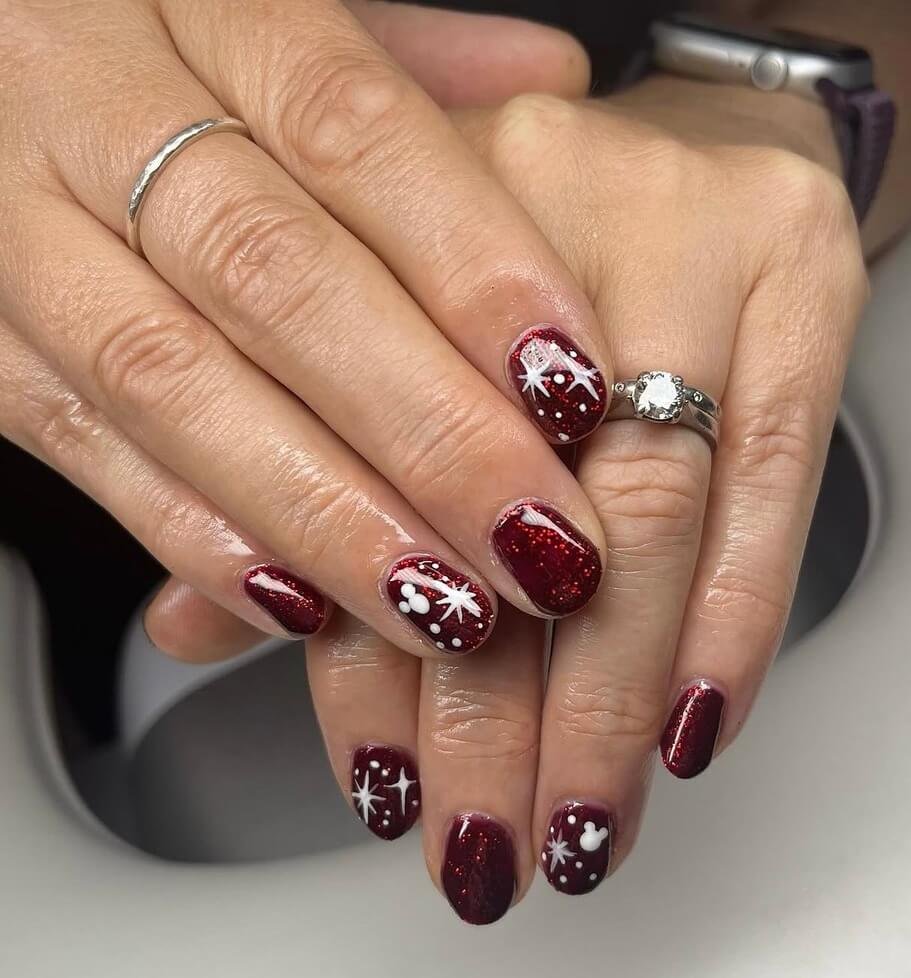 burgundy Short christmas nails