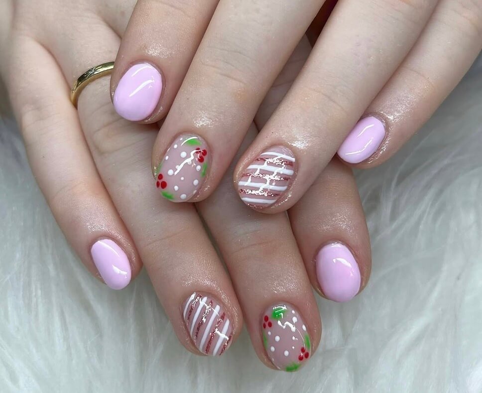 pink Short christmas nails