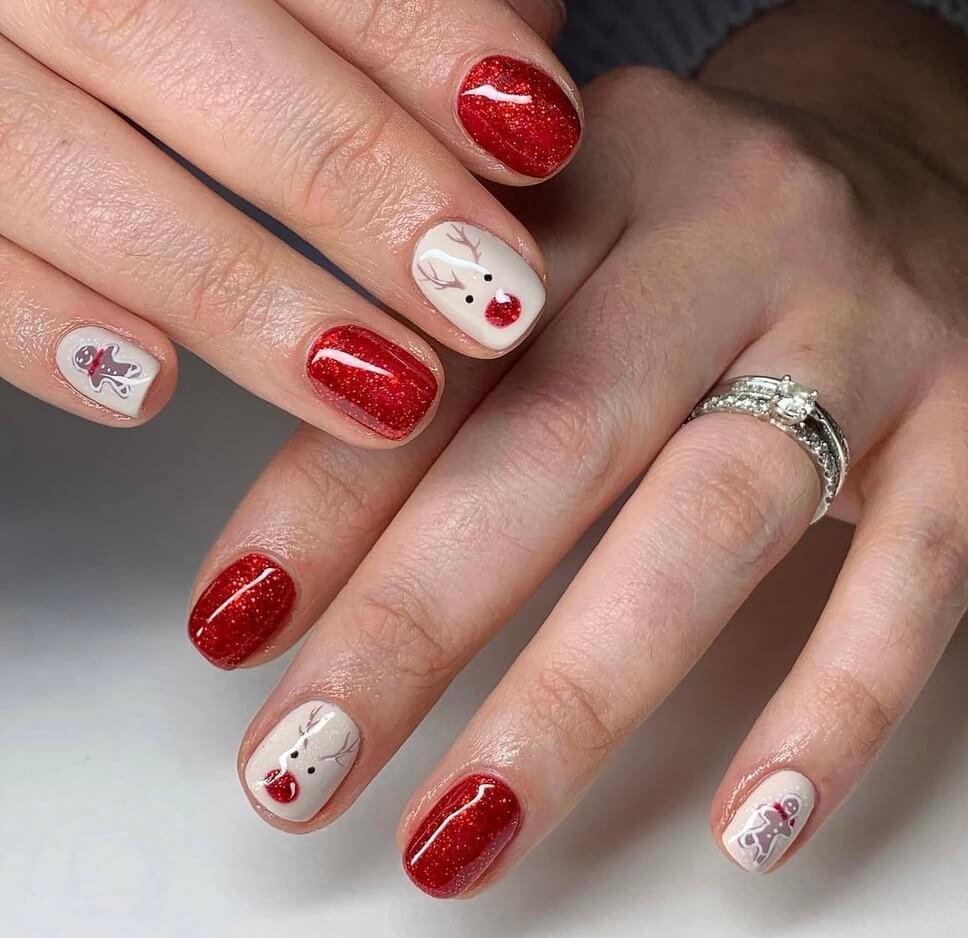 rudolph short christmas nail designs