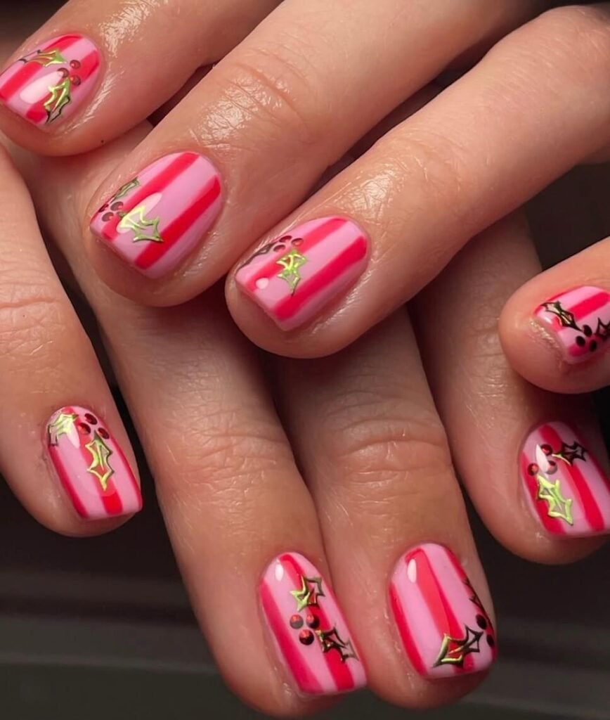 pink Short christmas nails