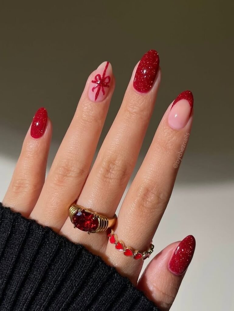 glitter red christmas nails