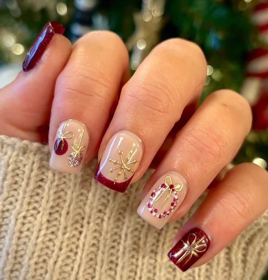square red christmas nails