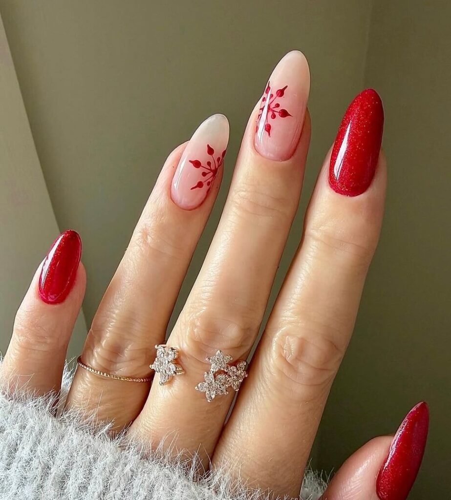 almond red christmas nails