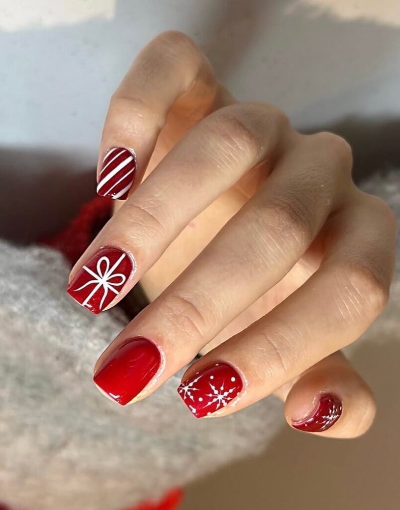 bow red christmas nails