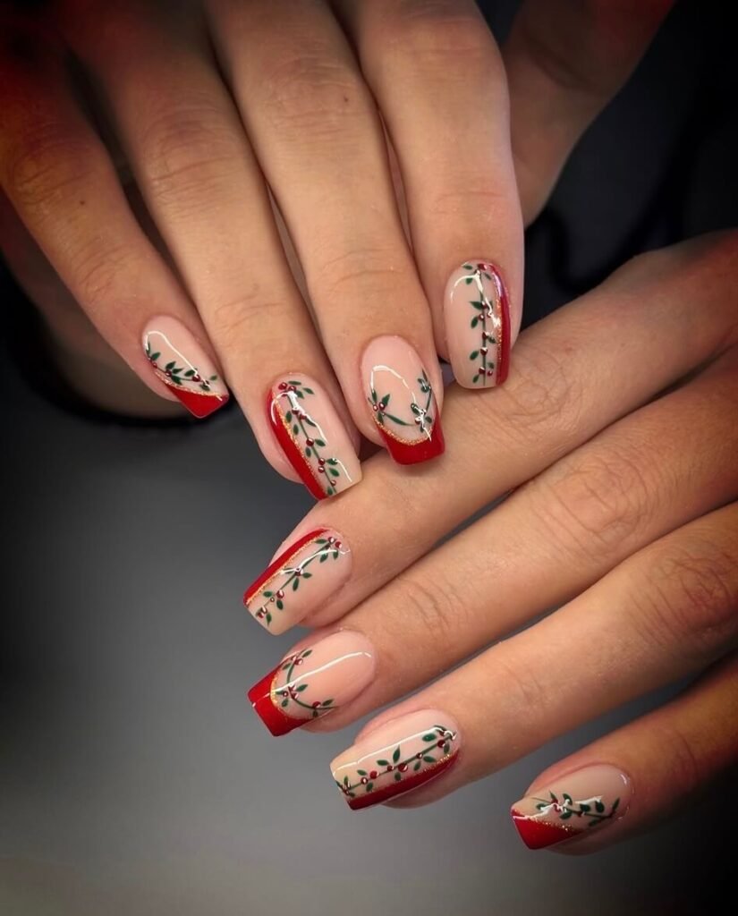 garland red christmas nails
