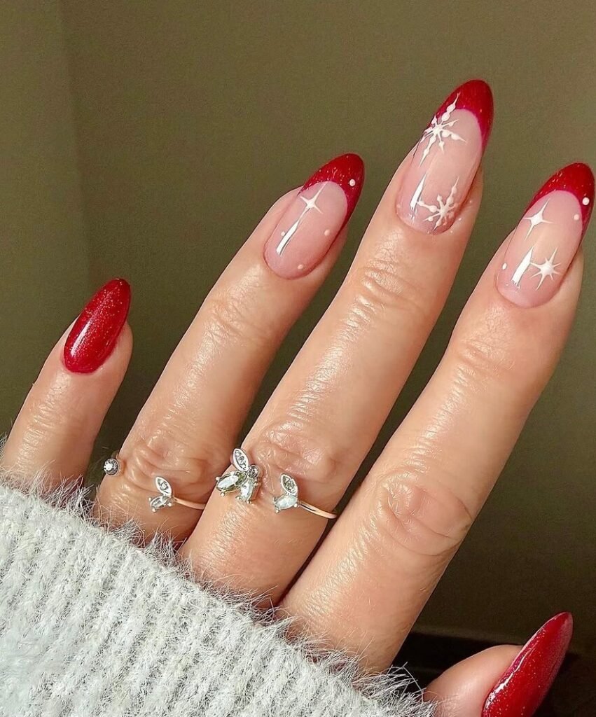 french tip red christmas nails