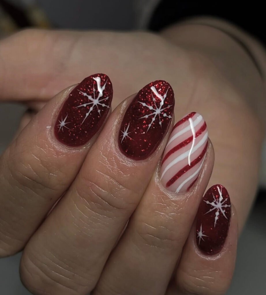 red candy cane nails for christmas
