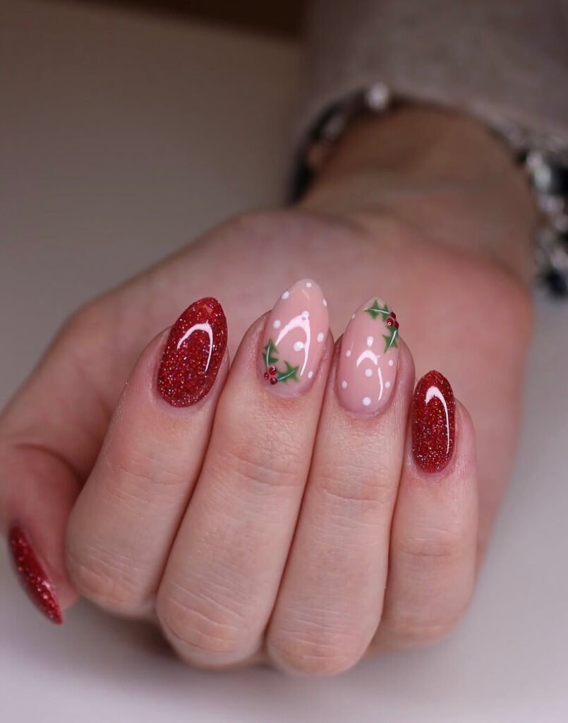 almond red christmas nails