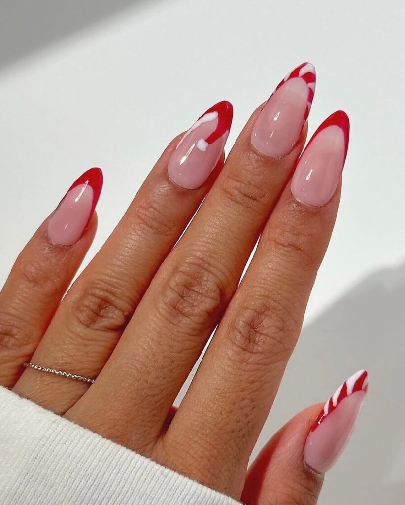 red french tip Christmas nails