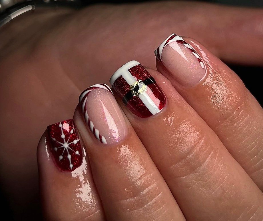 christmas french tip nails