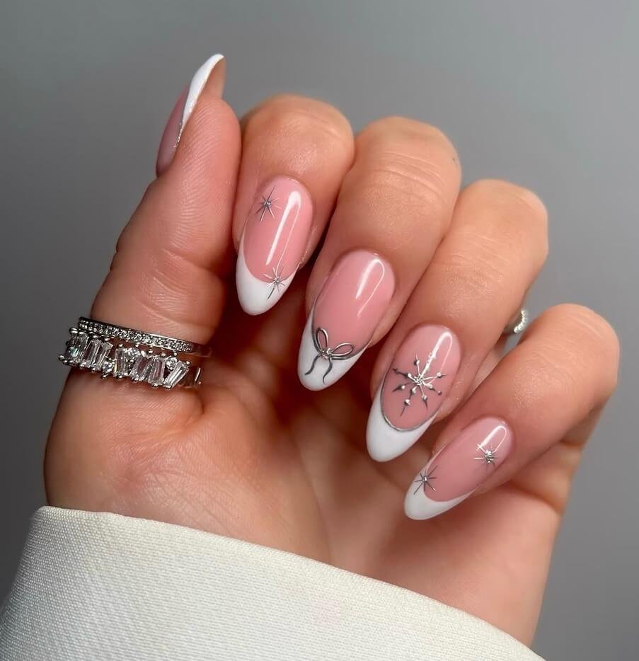 silver french tip Christmas nails